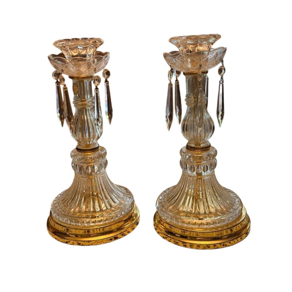 Pair of Crystal Candle Holders with Prisms
